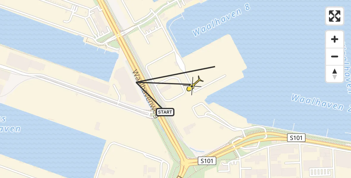 Routekaart van de vlucht: Politieheli naar Rotterdam, Waalhavenweg