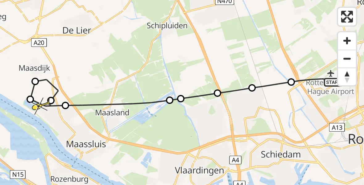 Routekaart van de vlucht: Lifeliner 2 naar Maassluis, Kamerlingh Onnesdreef