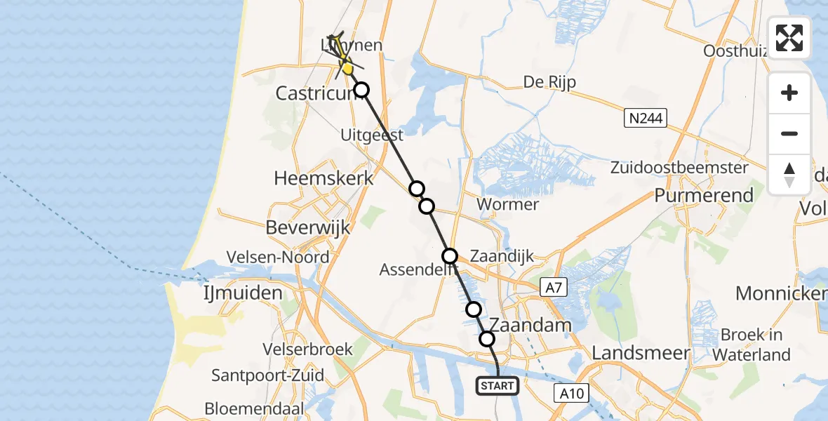 Routekaart van de vlucht: Lifeliner 1 naar Limmen, Albert Heijn Distributiecentrum