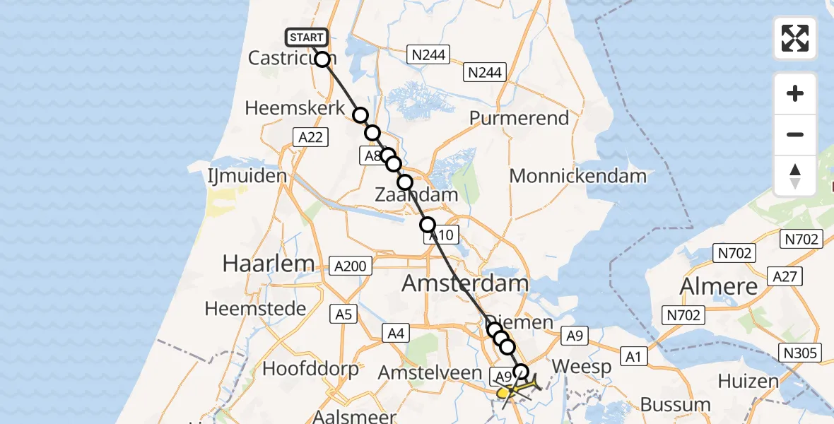 Routekaart van de vlucht: Lifeliner 1 naar Academisch Medisch Centrum (AMC), Uitgeesterweg