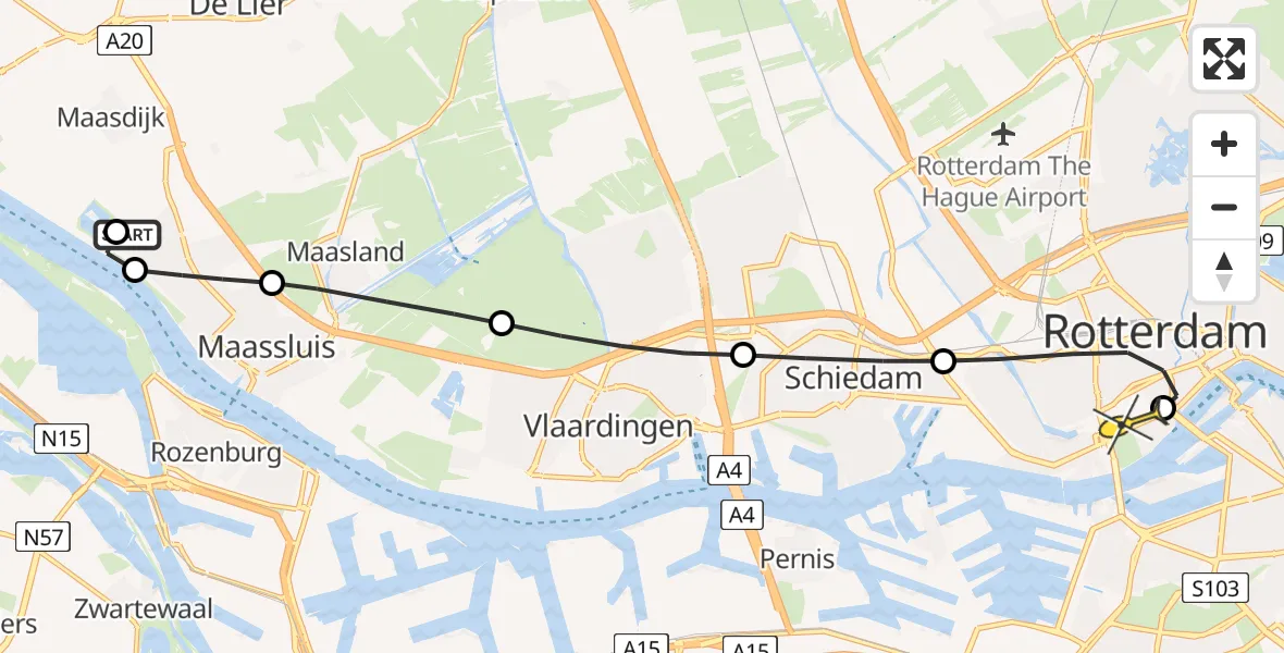 Routekaart van de vlucht: Lifeliner 2 naar Erasmus MC, Koning Willem Alexander Boulevard