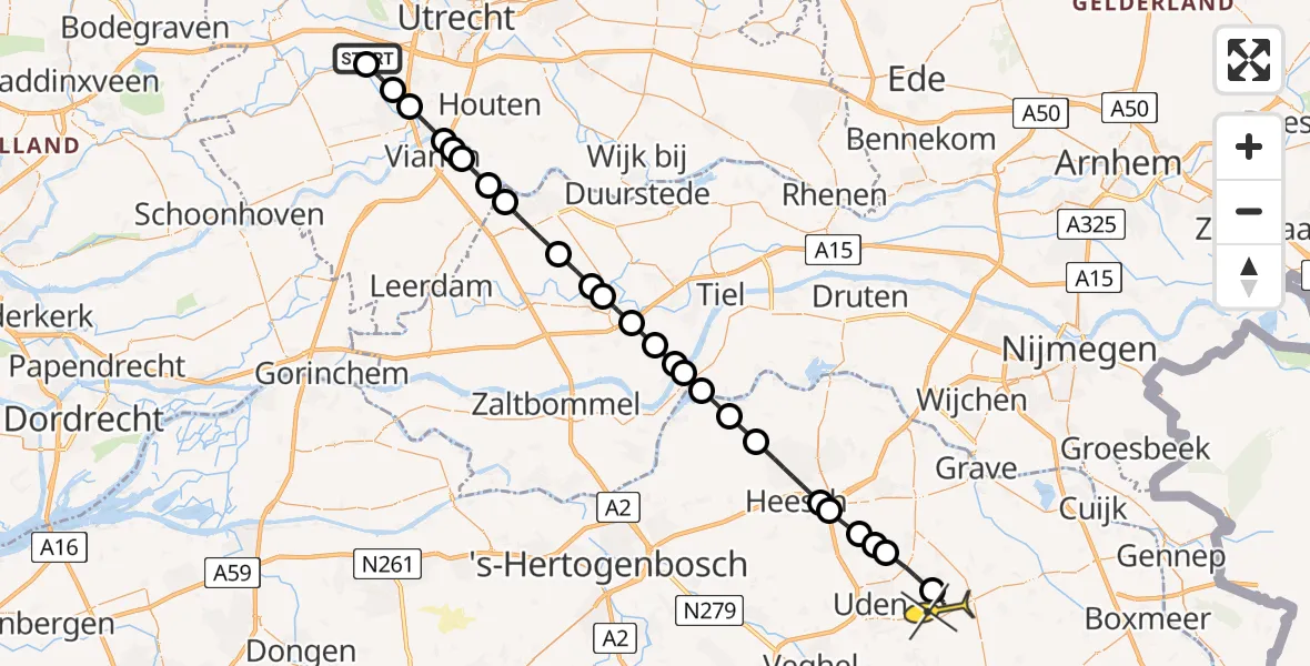 Routekaart van de vlucht: Lifeliner 3 naar Vliegbasis Volkel, Noord IJsseldijk