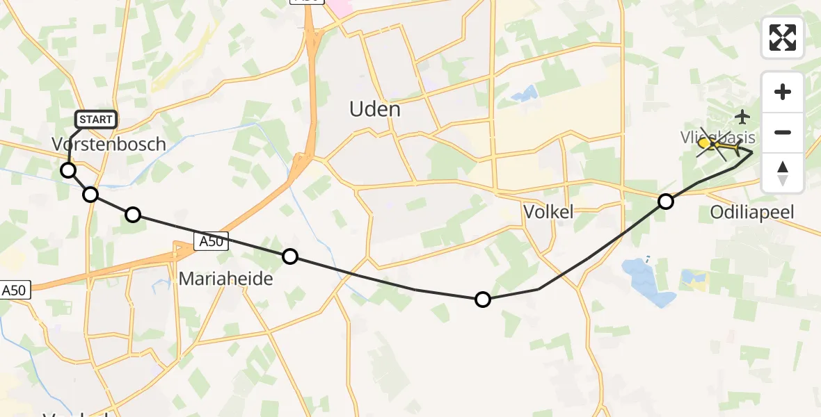 Routekaart van de vlucht: Lifeliner 3 naar Vliegbasis Volkel, Broekkant