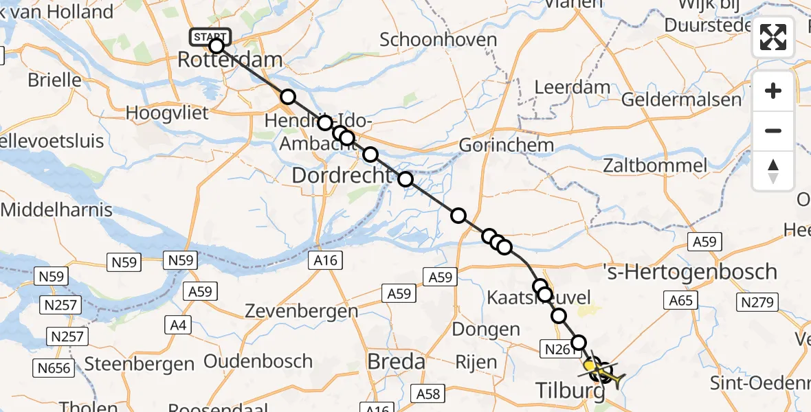 Routekaart van de vlucht: Lifeliner 2 naar Berkel-Enschot, Van der Duijn van Maasdamweg