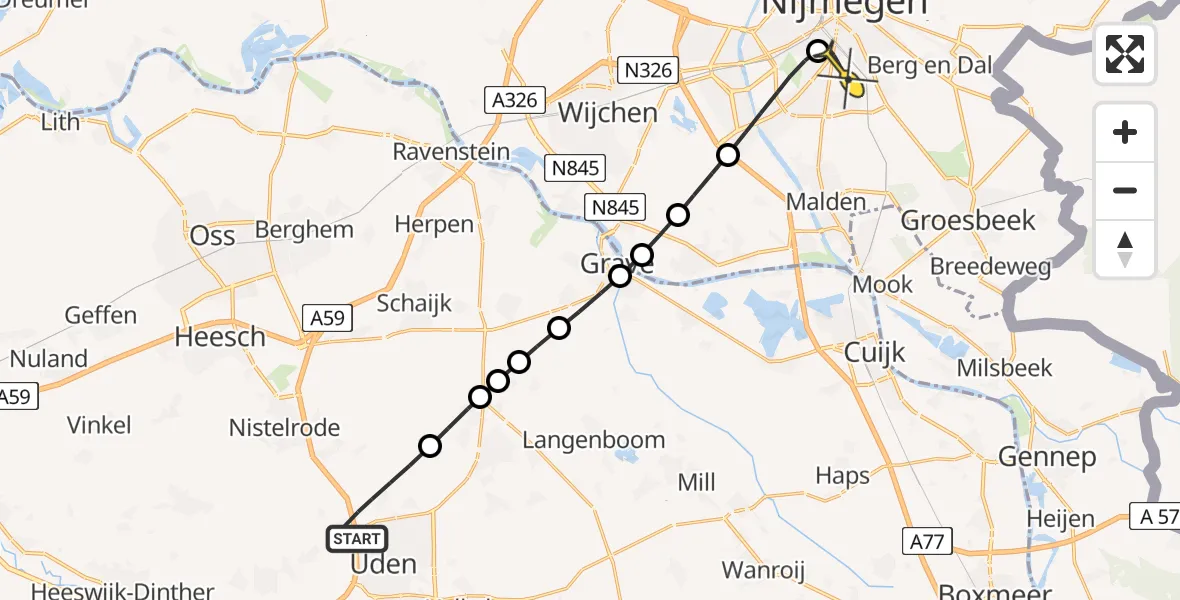 Routekaart van de vlucht: Lifeliner 3 naar Radboud Universitair Medisch Centrum, Steeuwichtweg