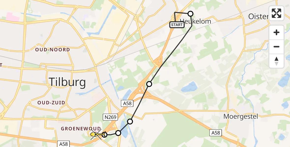 Routekaart van de vlucht: Lifeliner 2 naar Tilburg, Driehoevenweg