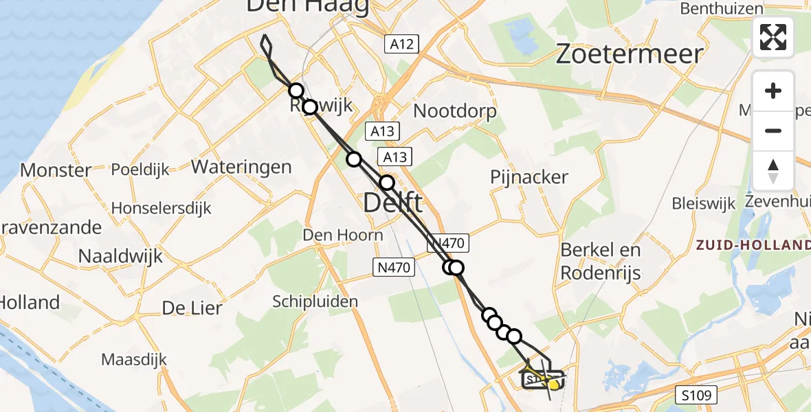Routekaart van de vlucht: Lifeliner 2 naar Rotterdam The Hague Airport, Schieveense polder