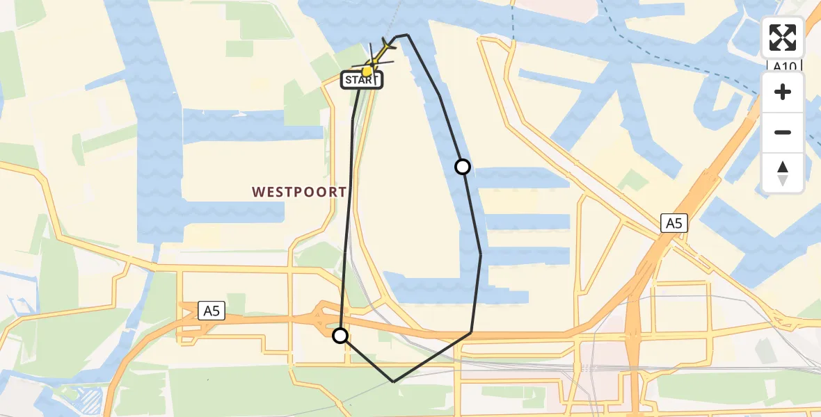 Routekaart van de vlucht: Lifeliner 1 naar Amsterdam Heliport, Hornweg