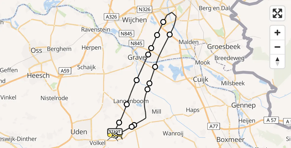 Routekaart van de vlucht: Lifeliner 3 naar Vliegbasis Volkel, Millsebaan
