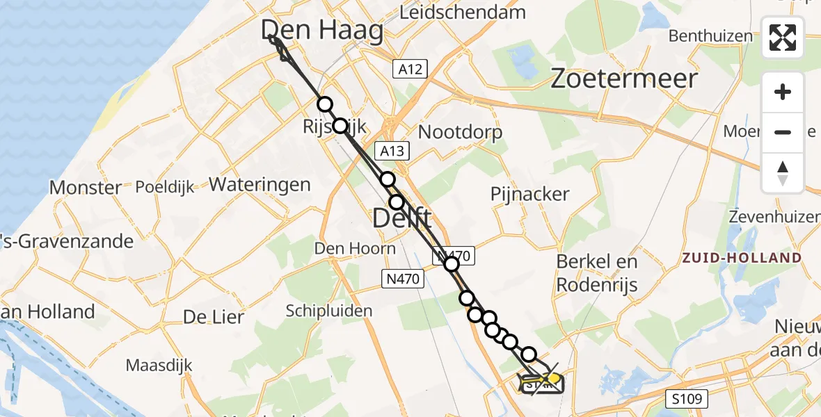 Routekaart van de vlucht: Lifeliner 2 naar Rotterdam The Hague Airport, Schieveense polder
