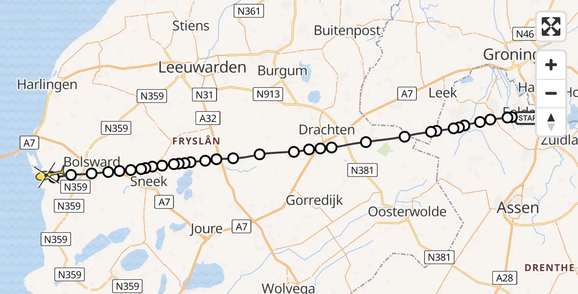 Routekaart van de vlucht: Lifeliner 4 naar Idsegahuizum, Zuideinde