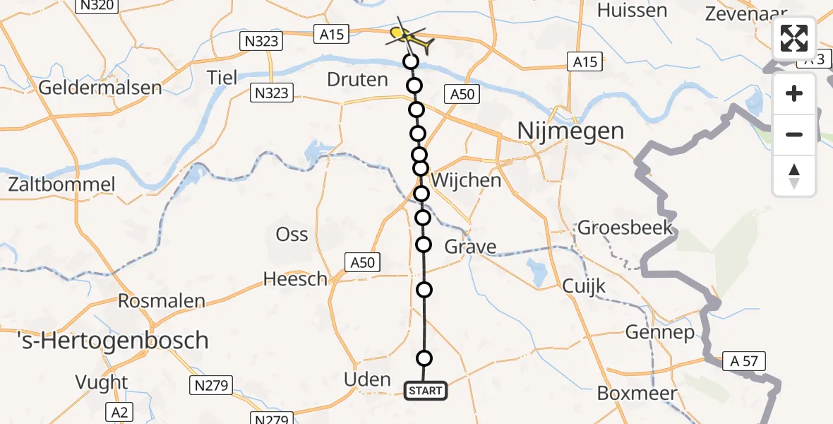Routekaart van de vlucht: Lifeliner 3 naar Dodewaard, Zeelandsedijk