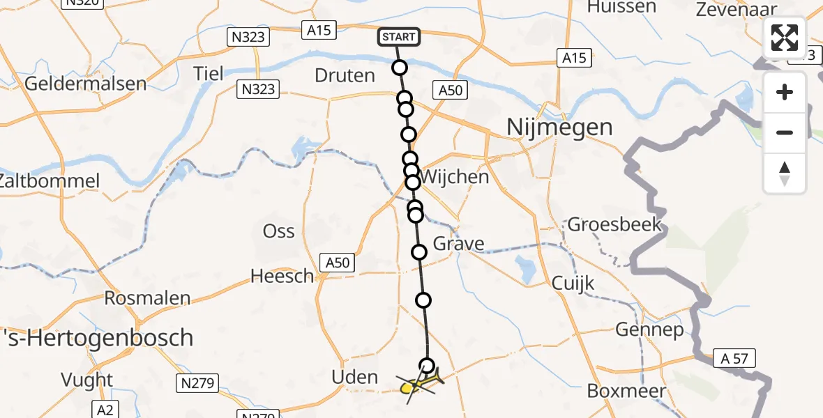 Routekaart van de vlucht: Lifeliner 3 naar Vliegbasis Volkel, Waalbandijk