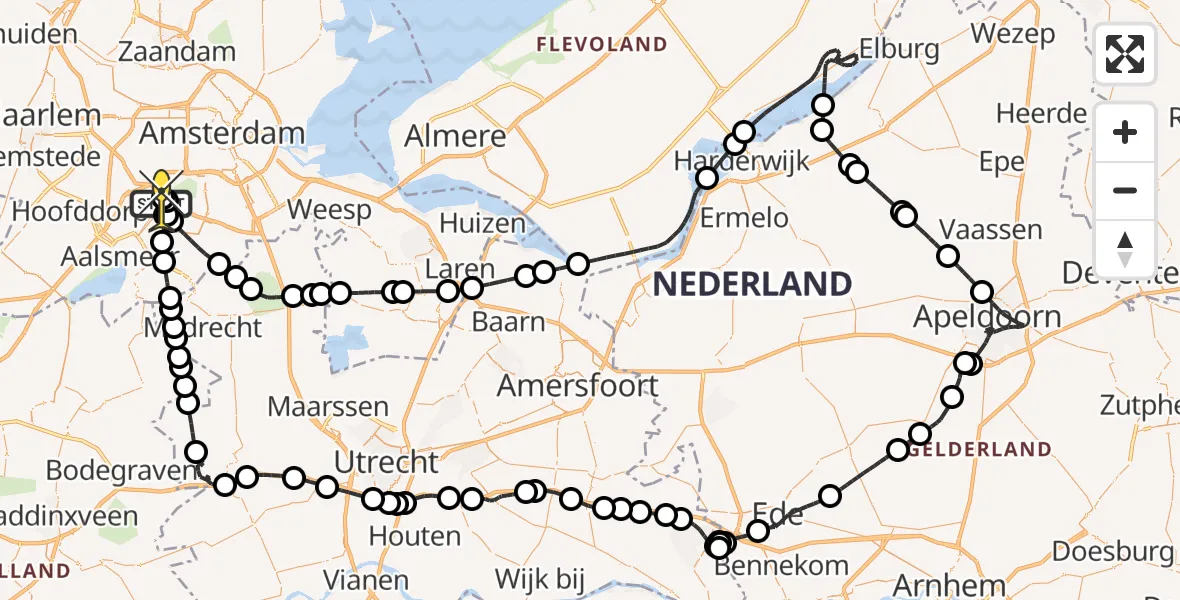 Vluchtroute Politiehelikopter van Schiphol naar Schiphol
