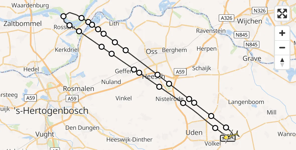 Routekaart van de vlucht: Lifeliner 3 naar Vliegbasis Volkel, Zeelandsedijk