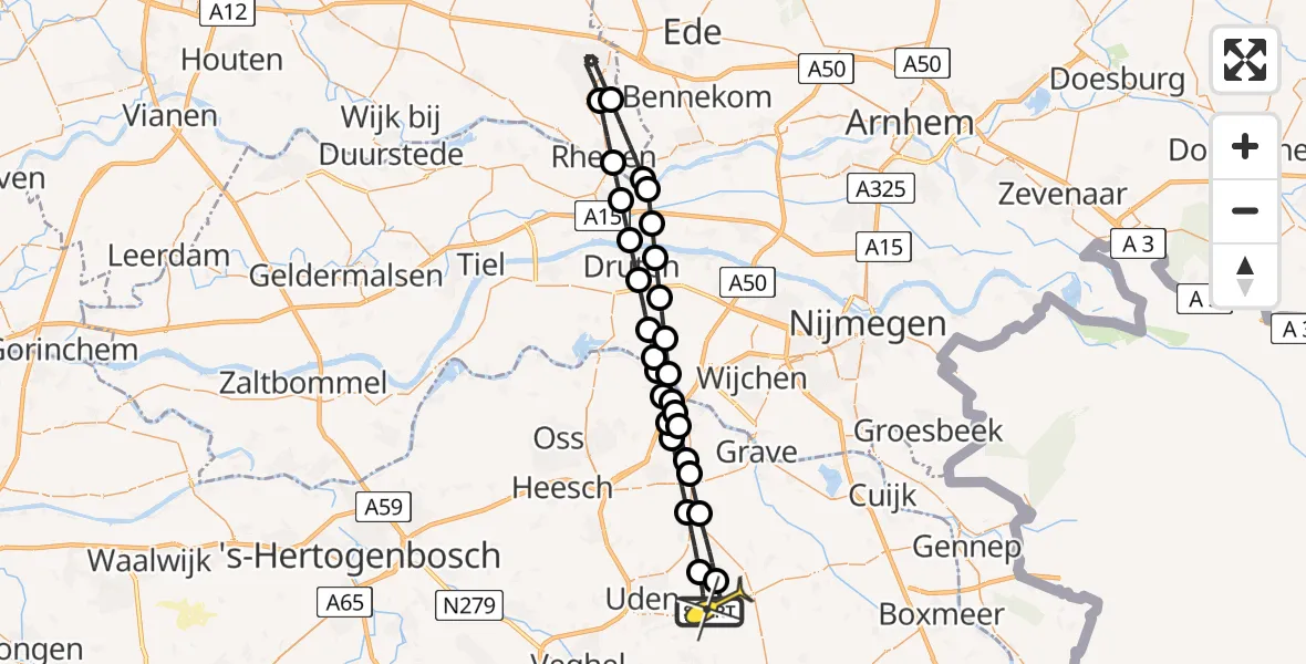 Routekaart van de vlucht: Lifeliner 3 naar Vliegbasis Volkel, Zeelandsedijk