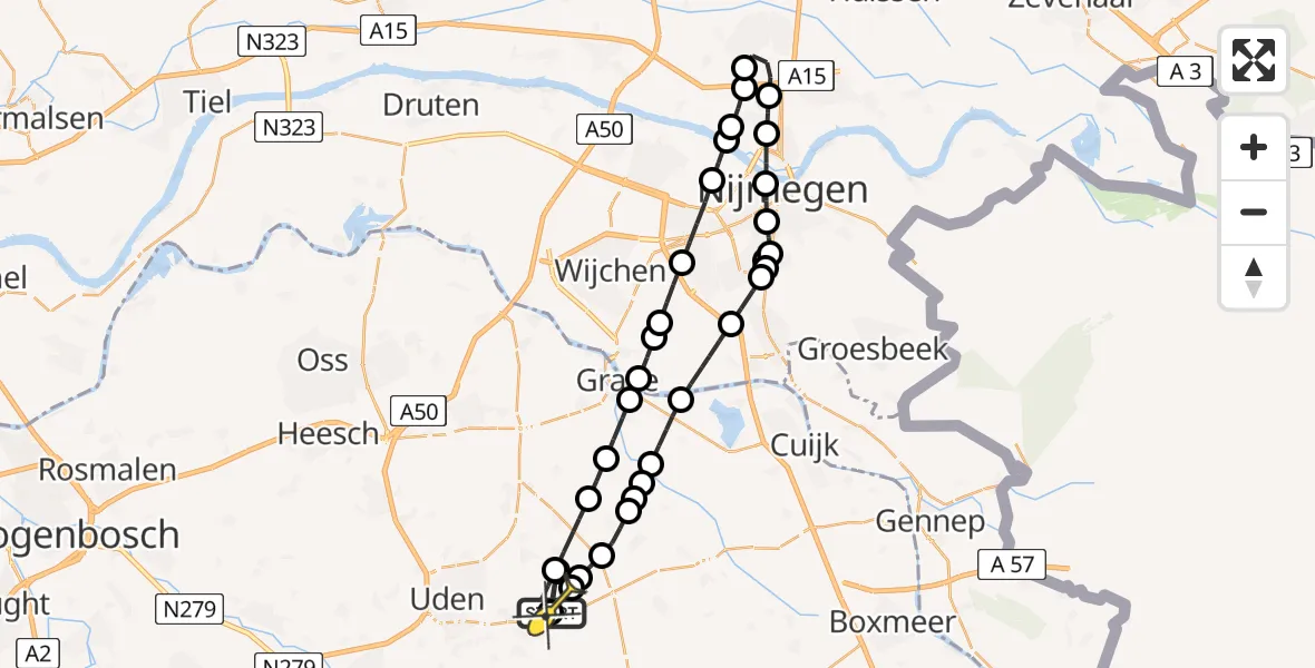 Routekaart van de vlucht: Lifeliner 3 naar Vliegbasis Volkel, Zeelandsedijk