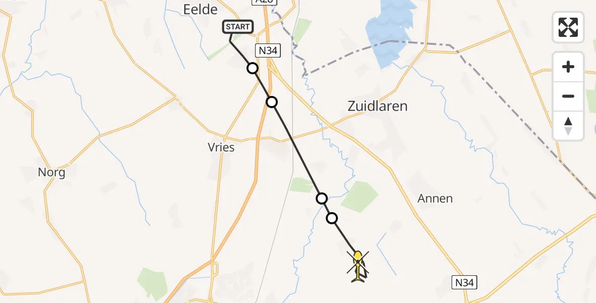 Routekaart van de vlucht: Lifeliner 4 naar Gasteren, Norgerweg