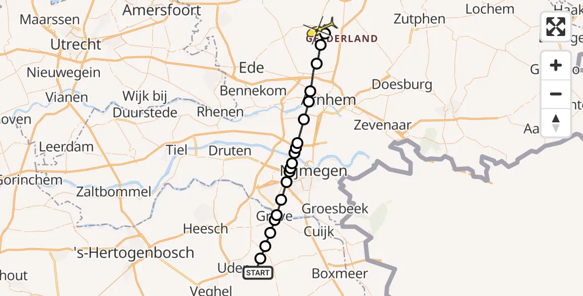 Routekaart van de vlucht: Lifeliner 3 naar Hoenderloo, Zeelandsedijk