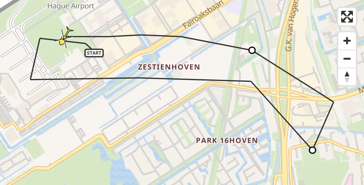 Routekaart van de vlucht: Lifeliner 2 naar Rotterdam The Hague Airport, Fairoaksbaan