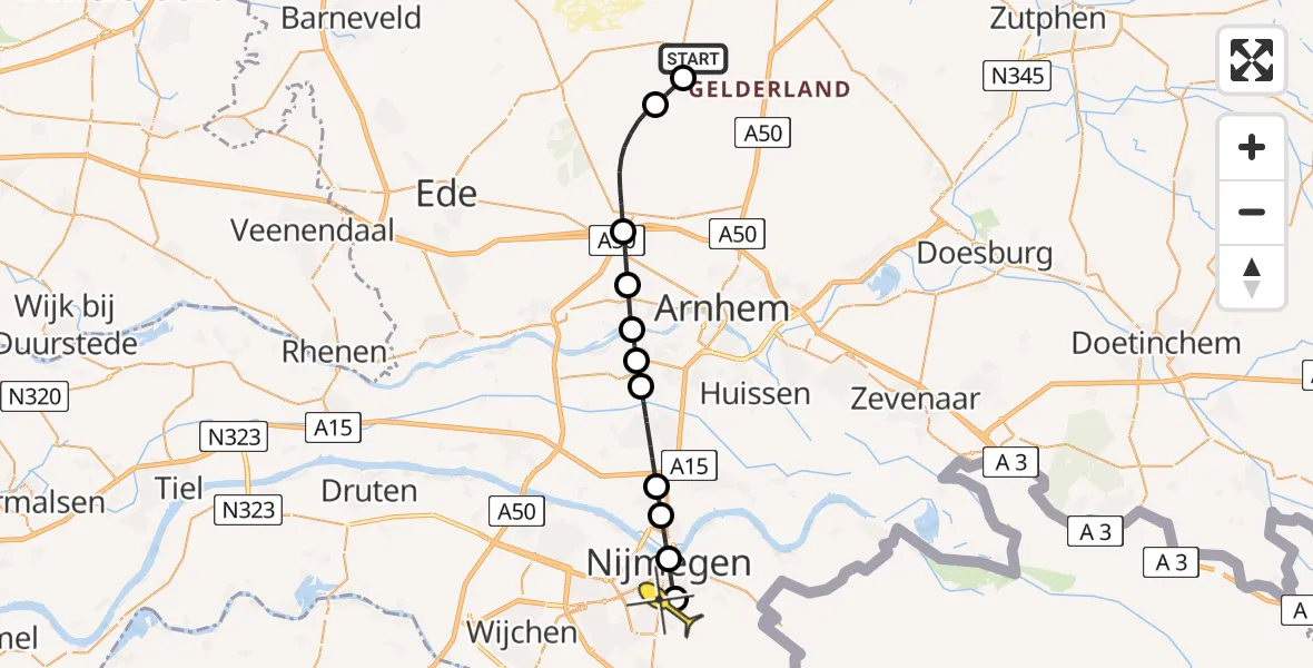 Routekaart van de vlucht: Lifeliner 3 naar Radboud Universitair Medisch Centrum, Delenseweg