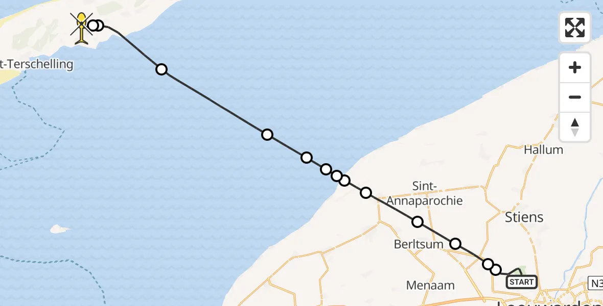Routekaart van de vlucht: Ambulanceheli naar Midsland, Keegsdijkje