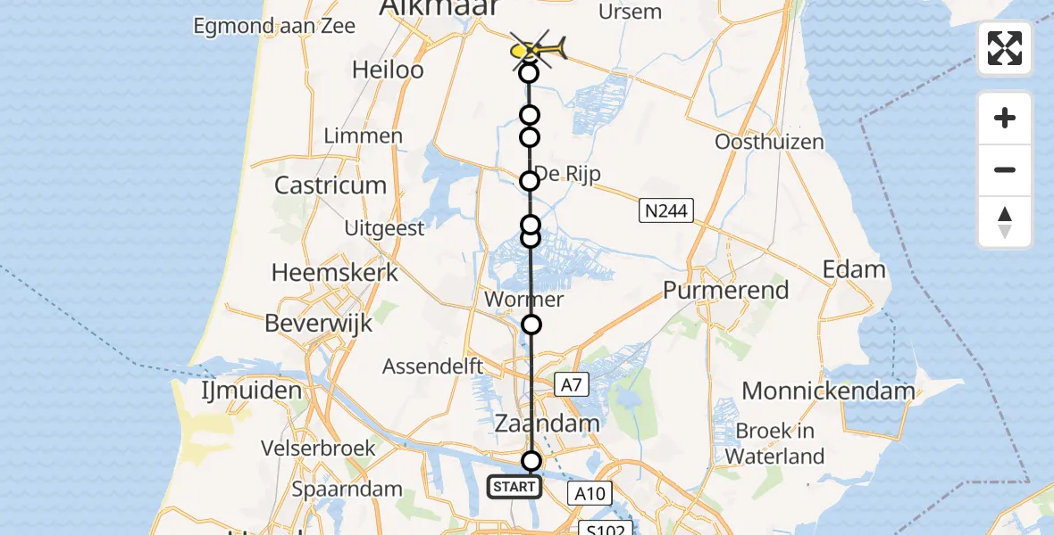 Routekaart van de vlucht: Lifeliner 1 naar Stompetoren, Westhavenweg