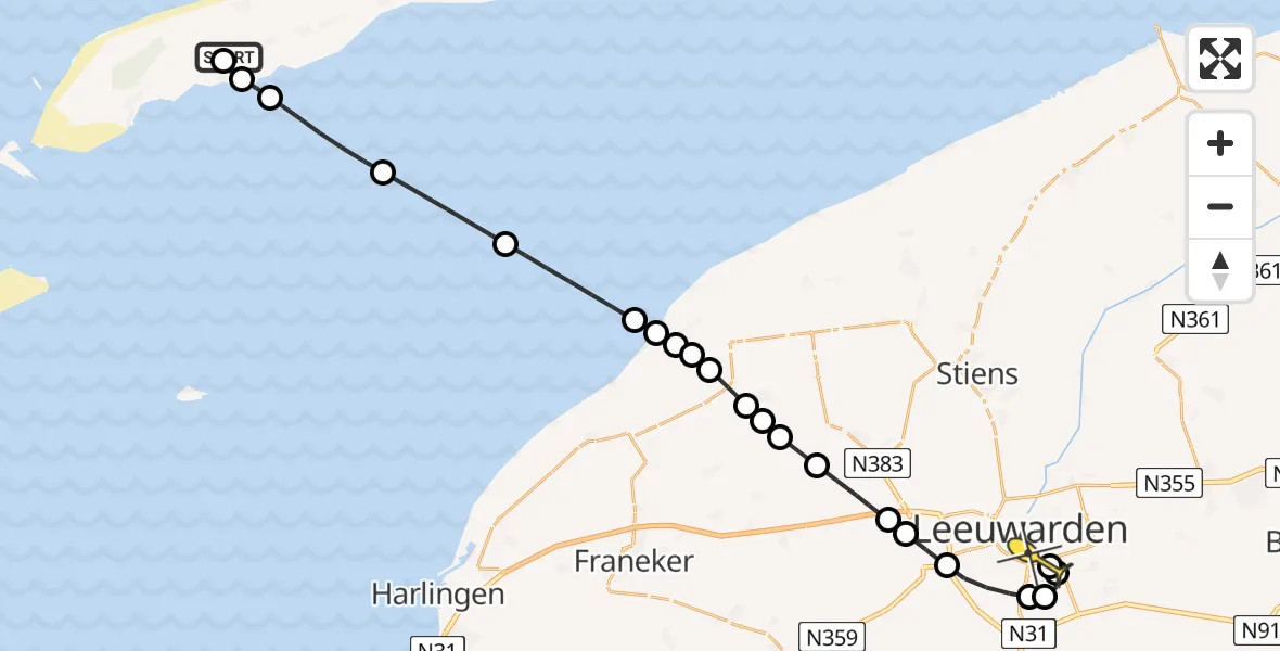 Routekaart van de vlucht: Ambulancehelikopter naar Leeuwarden, Kallandspad