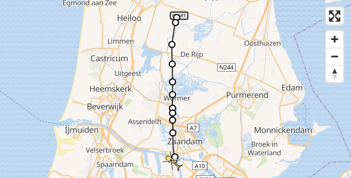 Routekaart van de vlucht: Lifeliner 1 naar Amsterdam Heliport, Laanweg