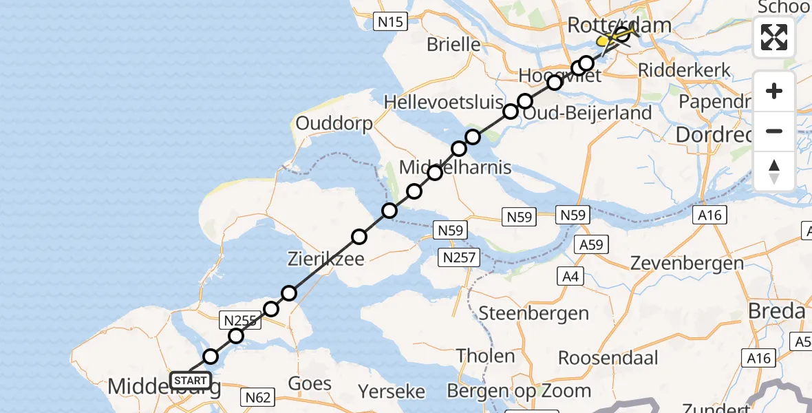 Routekaart van de vlucht: Lifeliner 2 naar Erasmus MC, Dorpsstraat