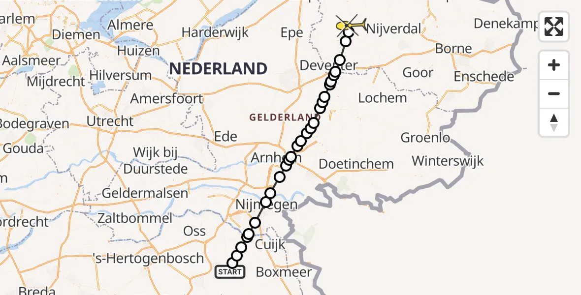 Routekaart van de vlucht: Lifeliner 3 naar Raalte, Overkampsweg