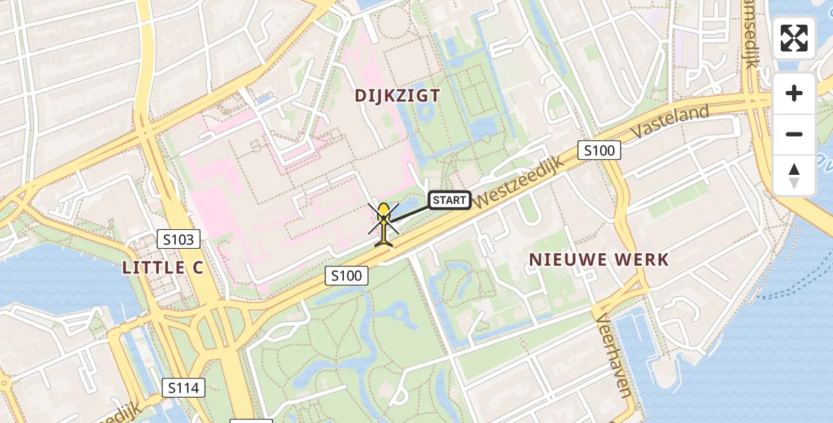 Routekaart van de vlucht: Lifeliner 2 naar Erasmus MC, Westzeedijk
