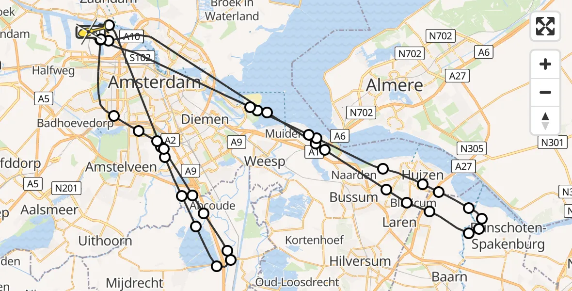 Routekaart van de vlucht: Lifeliner 1 naar Amsterdam Heliport, Westhaven