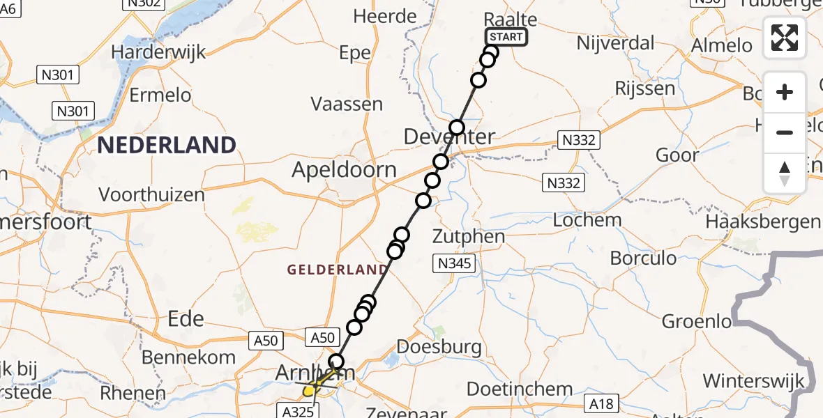 Routekaart van de vlucht: Lifeliner 3 naar Arnhem, Pleegsterdijk