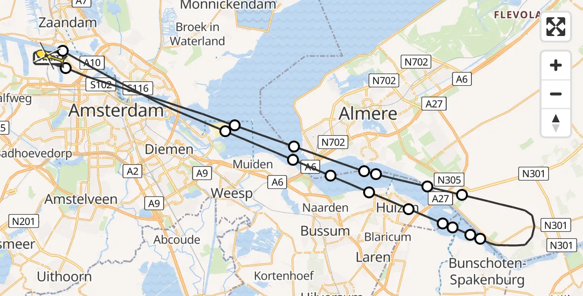 Routekaart van de vlucht: Lifeliner 1 naar Amsterdam Heliport, Westhaven