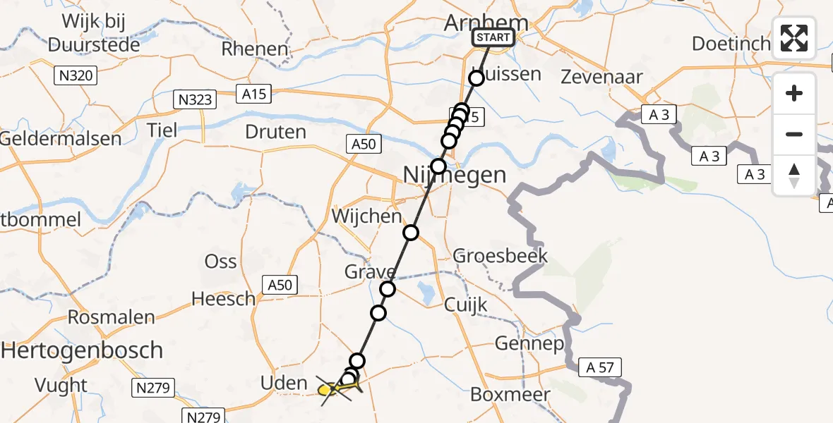Routekaart van de vlucht: Lifeliner 3 naar Vliegbasis Volkel, Eimersland