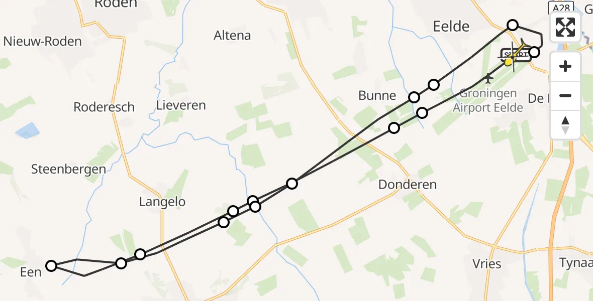 Routekaart van de vlucht: Lifeliner 4 naar Groningen Airport Eelde, Lugtenbergerweg