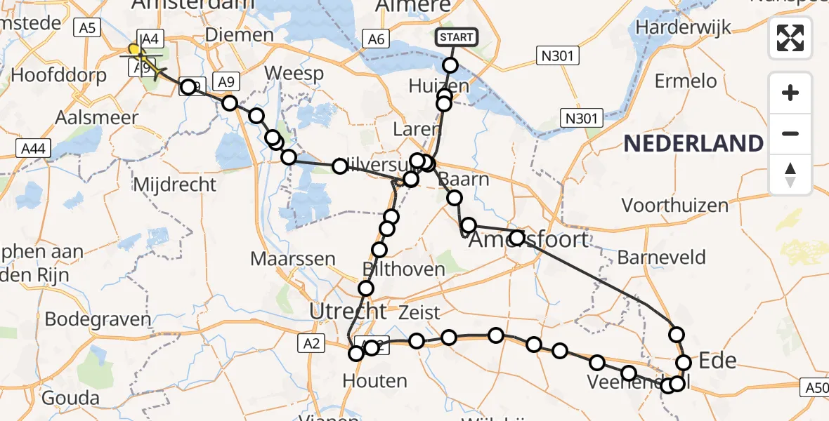 Routekaart van de vlucht: Politiehelikopter naar Amstelveen, Kwikstaartpad