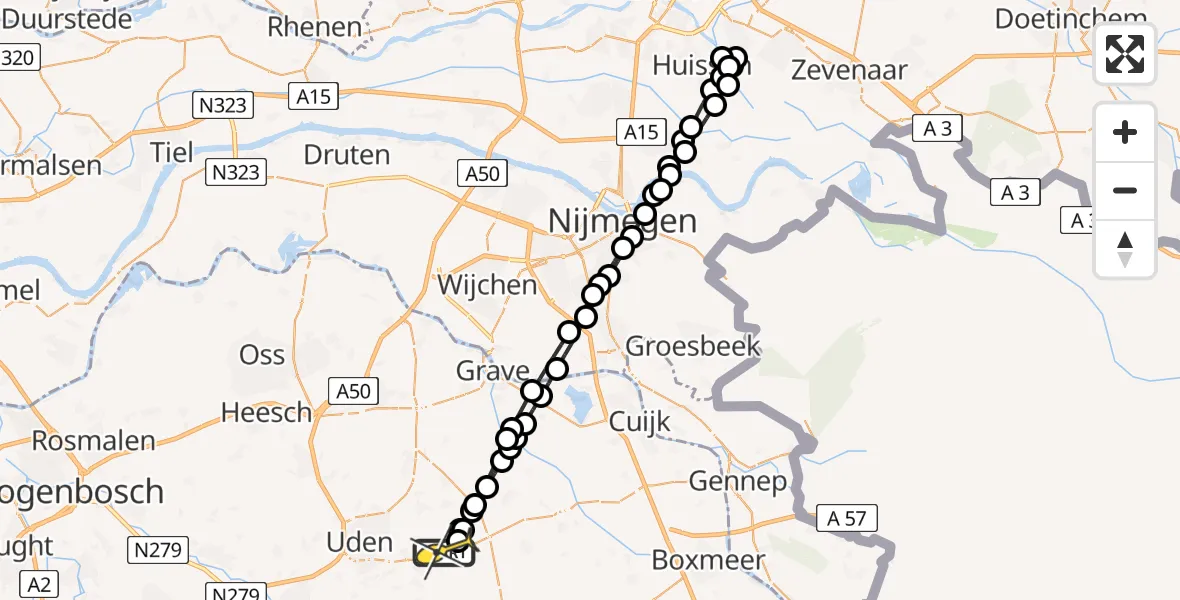 Routekaart van de vlucht: Lifeliner 3 naar Vliegbasis Volkel, Zeelandsedijk