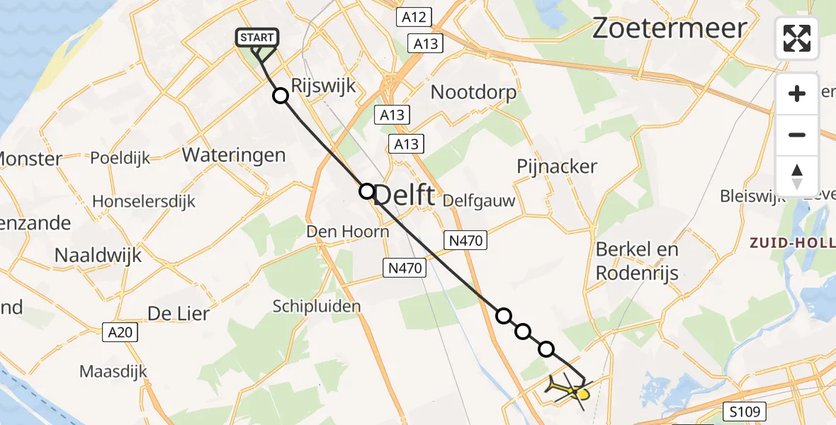 Routekaart van de vlucht: Lifeliner 2 naar Rotterdam The Hague Airport, Melis Stokelaan