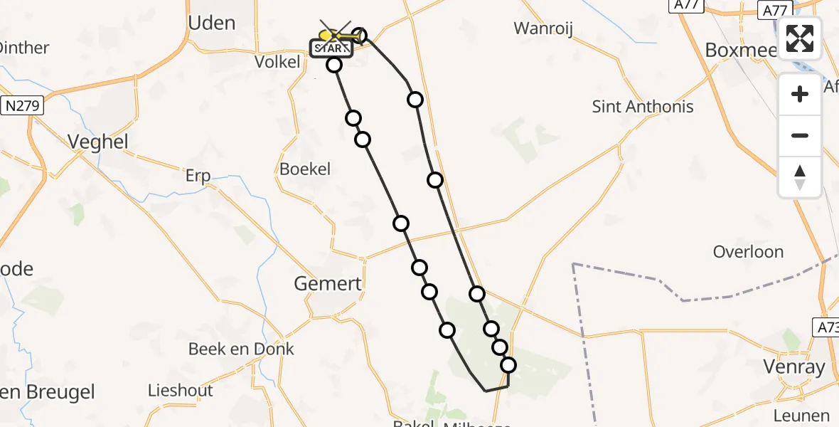 Routekaart van de vlucht: Lifeliner 3 naar Vliegbasis Volkel, Oosterheidestraat
