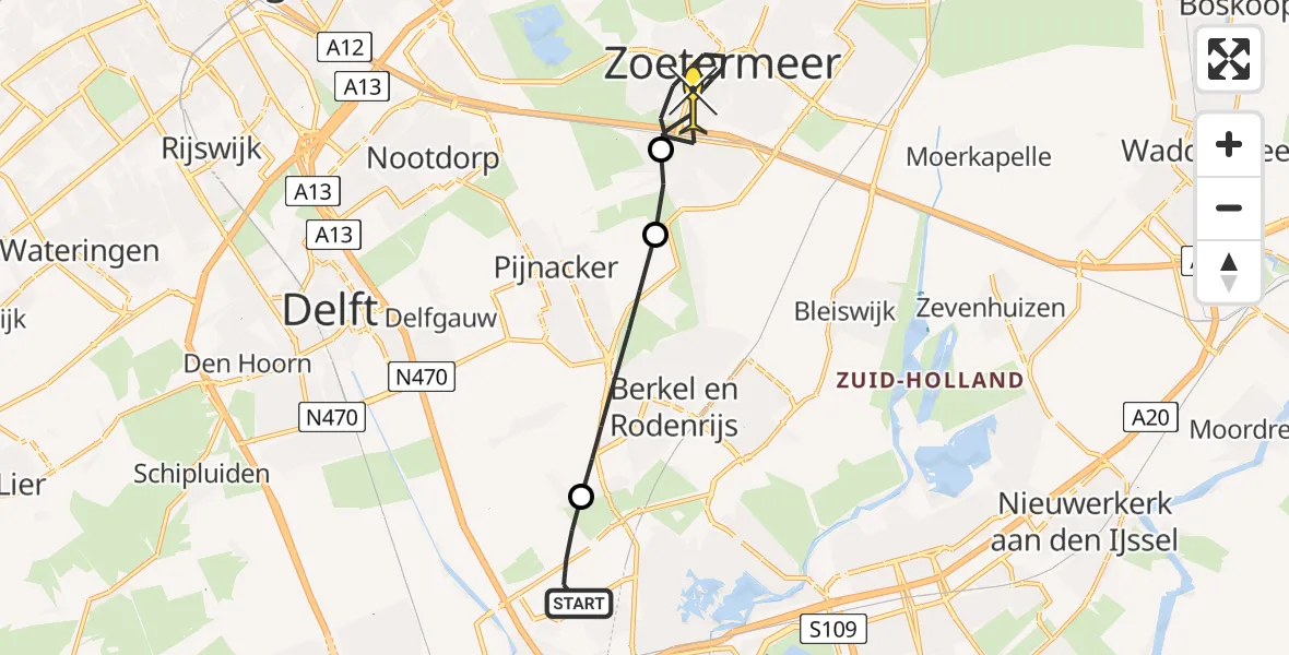 Routekaart van de vlucht: Lifeliner 2 naar Zoetermeer, Boerhaavepad