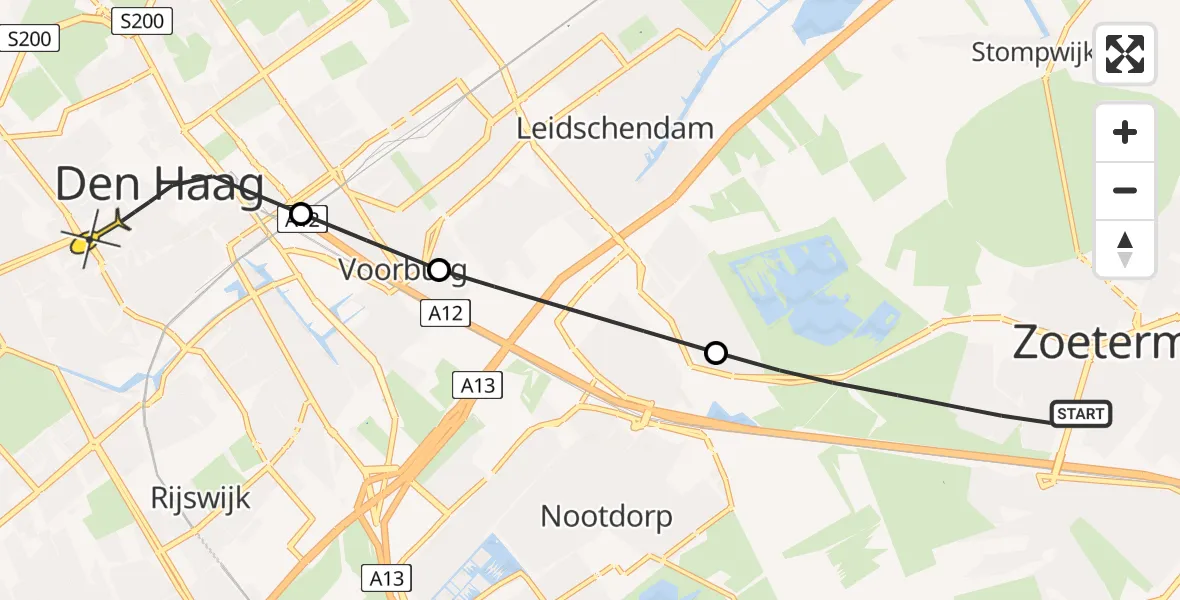 Routekaart van de vlucht: Lifeliner 2 naar Den Haag, Oostergo