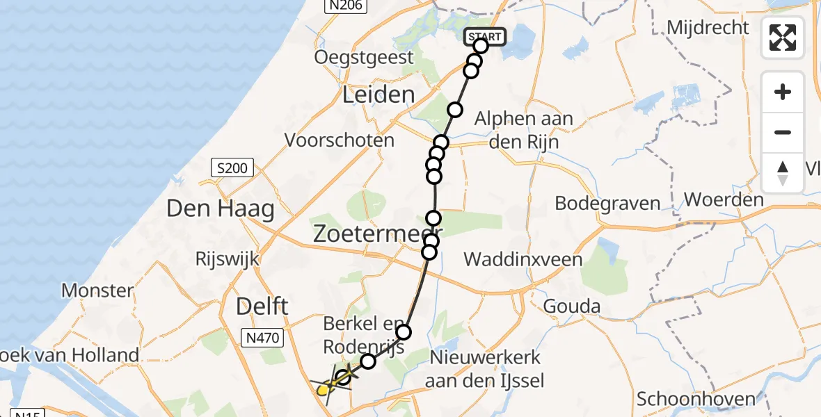 Routekaart van de vlucht: Lifeliner 2 naar Rotterdam The Hague Airport, Provincialeweg
