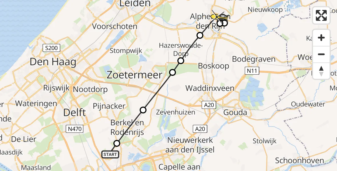 Routekaart van de vlucht: Lifeliner 2 naar Alphen aan den Rijn, Oude Bovendijk