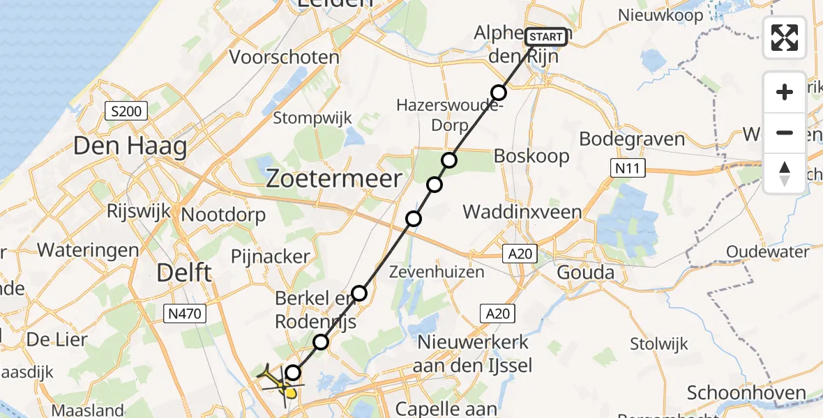 Routekaart van de vlucht: Lifeliner 2 naar Rotterdam The Hague Airport, J.W.C. Bloemstraat