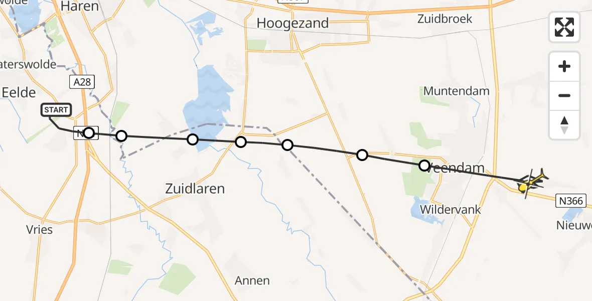 Routekaart van de vlucht: Lifeliner 4 naar Veendam, Machlaan