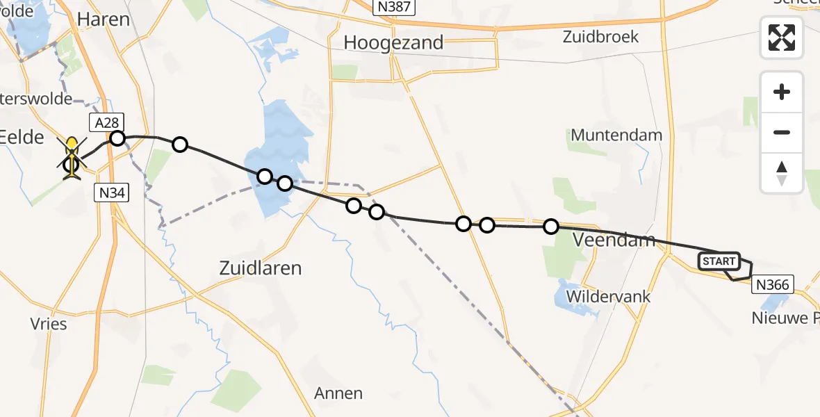 Routekaart van de vlucht: Lifeliner 4 naar Groningen Airport Eelde, Machlaan