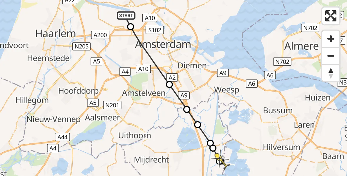 Routekaart van de vlucht: Lifeliner 1 naar Loenen aan de Vecht, Corsicaweg