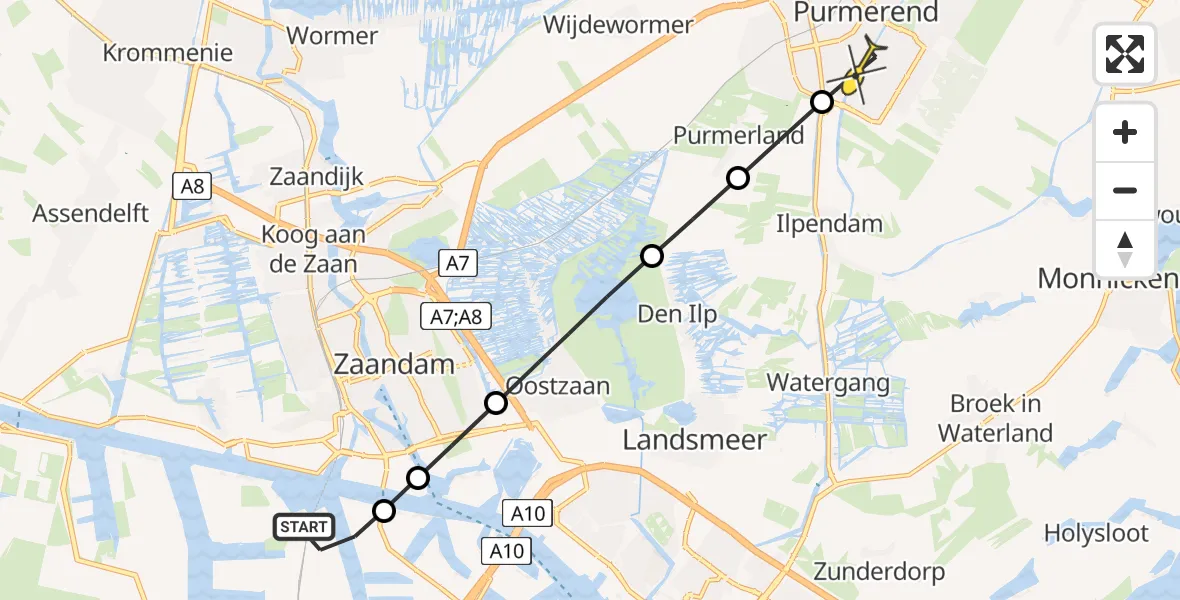 Routekaart van de vlucht: Lifeliner 1 naar Purmerend, Westhavenweg